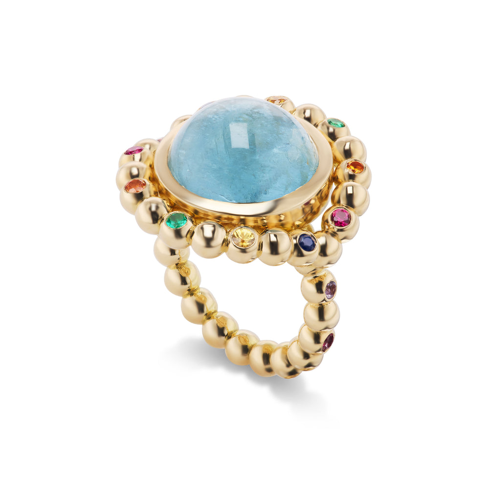 One-of-a-Kind Aquamarine Cabochon Daisy Chain Ring