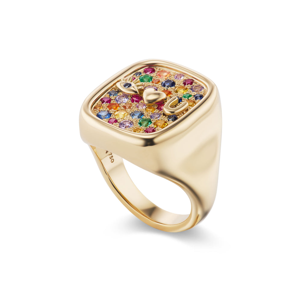 Eye Heart U Rainbow Pave Signet Ring