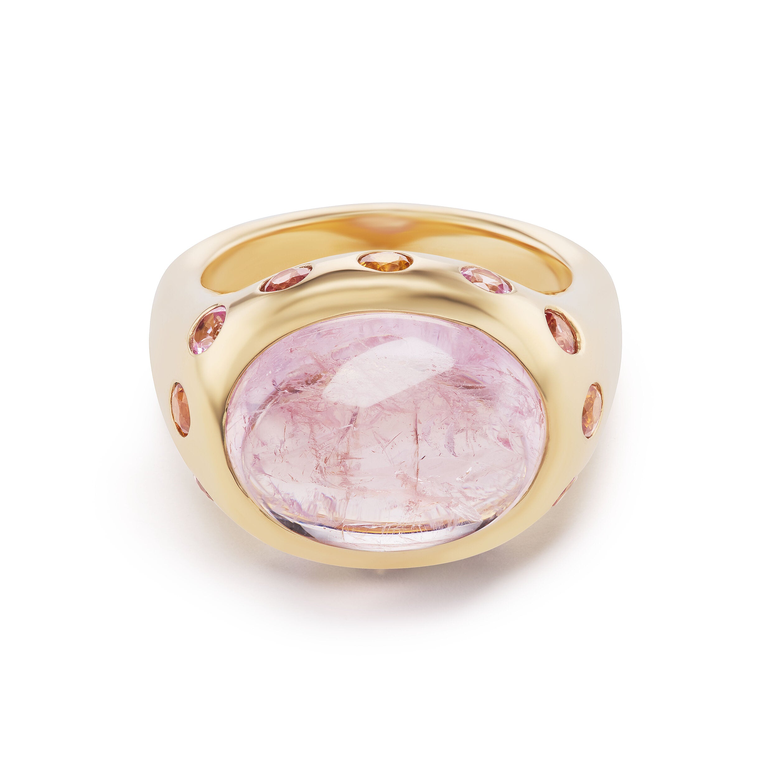 One-of-a-Kind Oval Morganite Crown Ring with Multi-Colored Sapphires