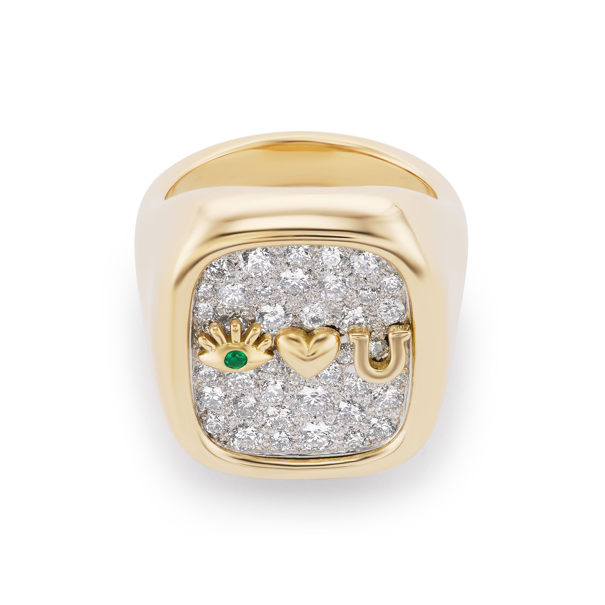 Eye Heart U Daimond Pave Signet Ring