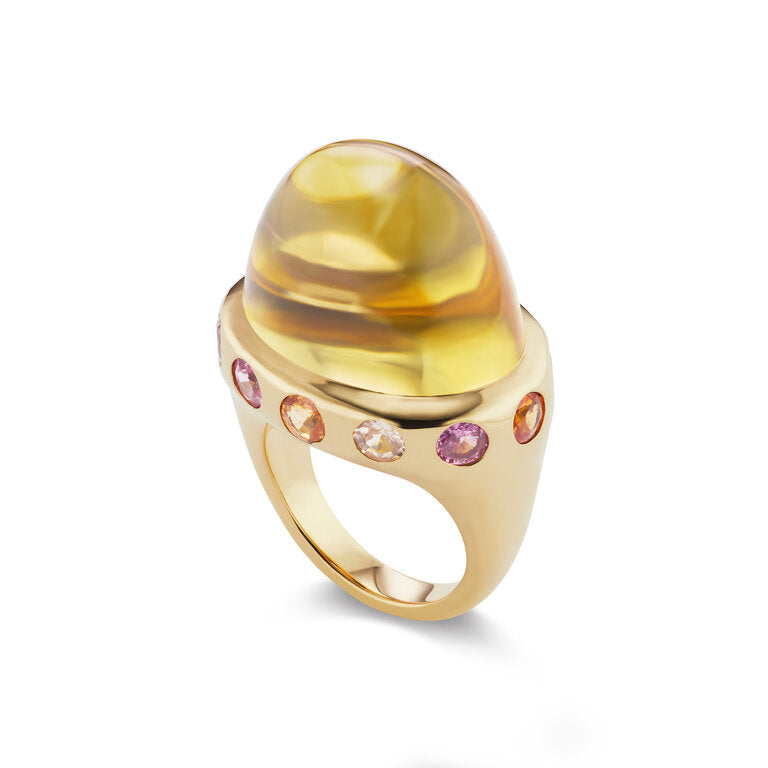 One-of-a-Kind Citrine Crown Ring with Multi-Colored Sapphires