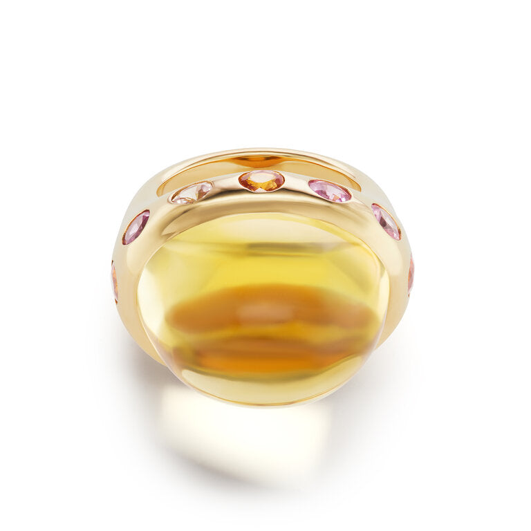 One-of-a-Kind Citrine Crown Ring with Multi-Colored Sapphires