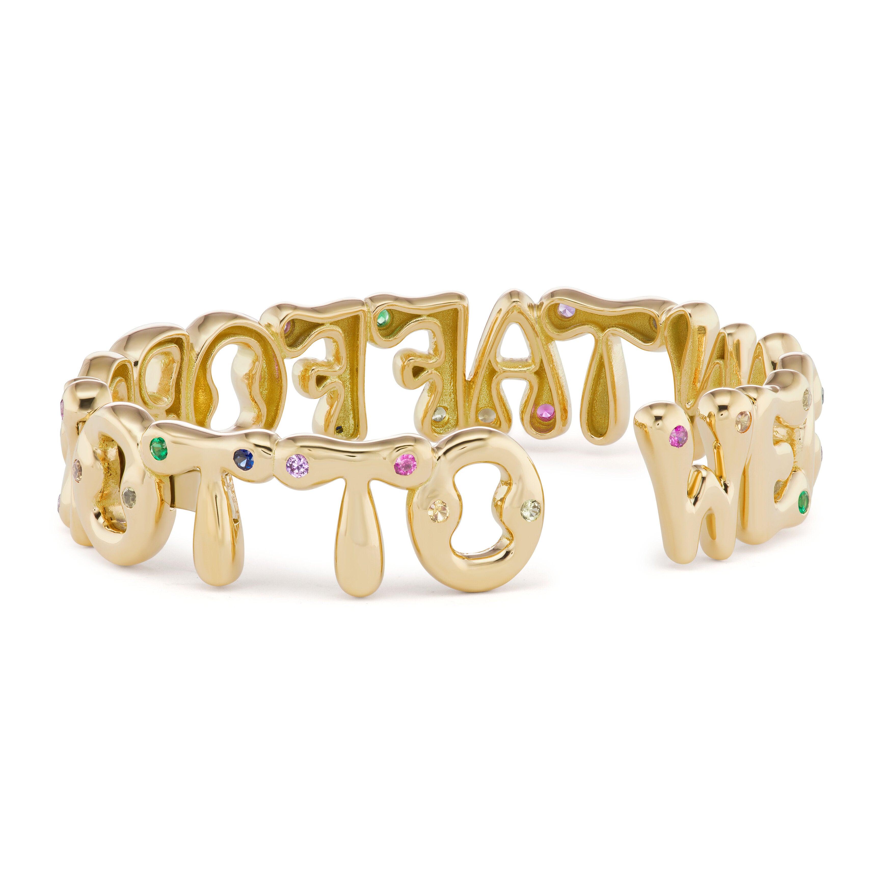 Custom Bubble Letter Cuff with Precious Stones