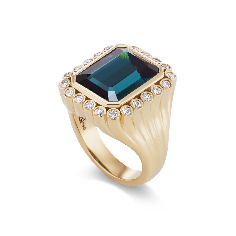 One-of-a-Kind Emerald-Cut Green Tourmaline Wildflower Gypsy Ring