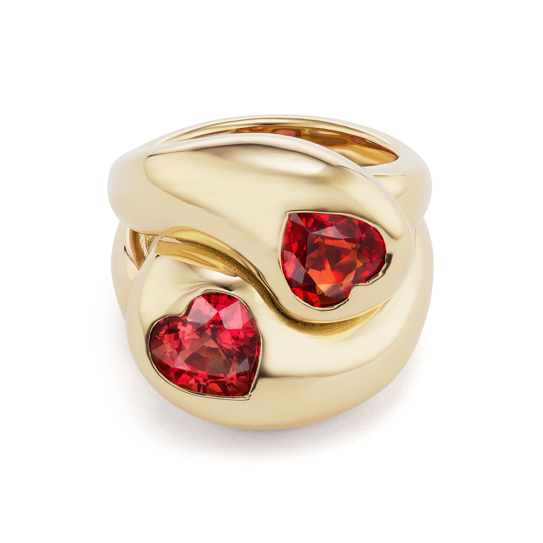 Knot Ring with Orange Sapphire Hearts