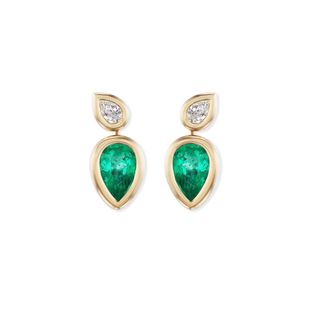 One-of-a-Kind Emerald and Diamond Pear Pillow Earrings