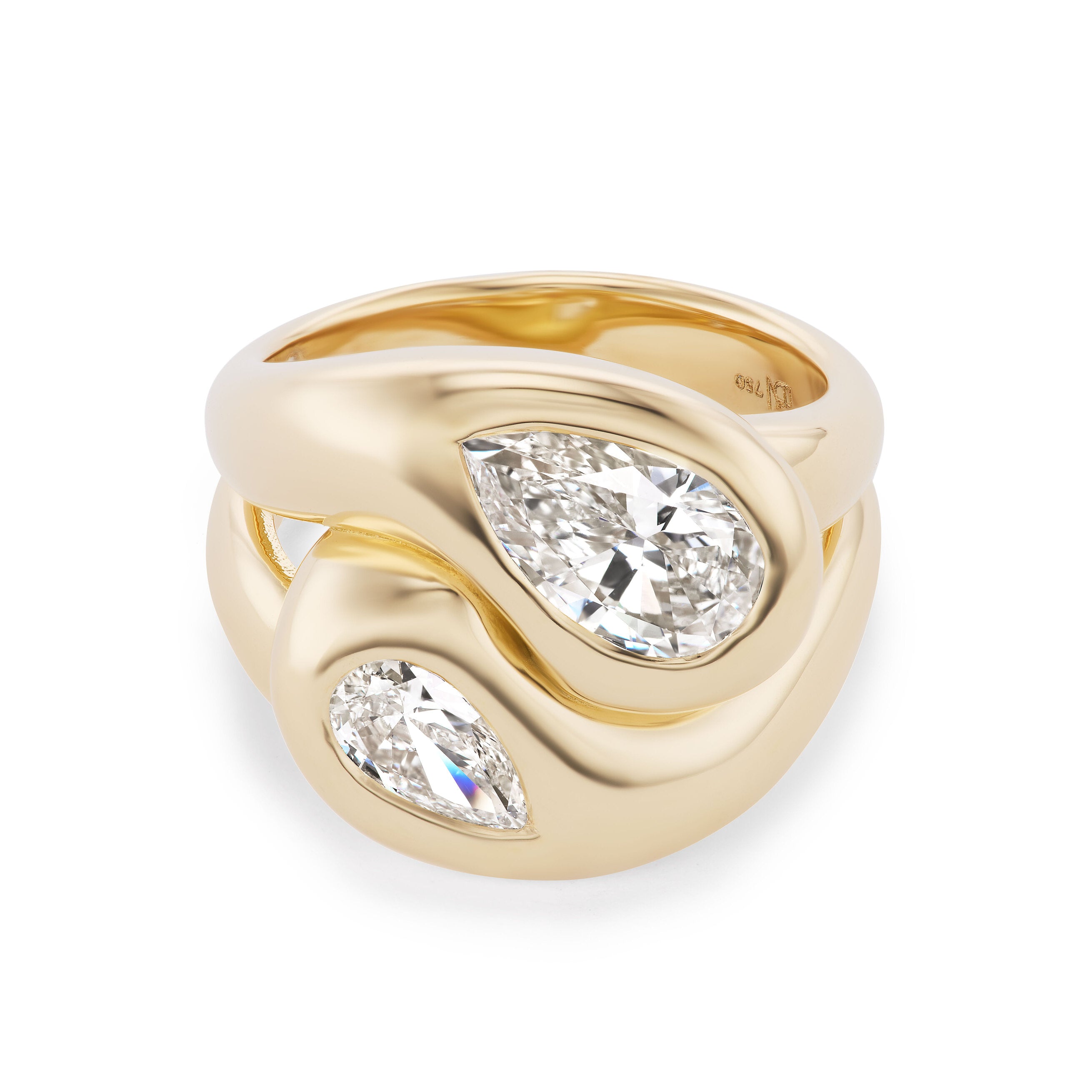 One-of-a-Kind Knot Ring with Large and Small Diamond Pears