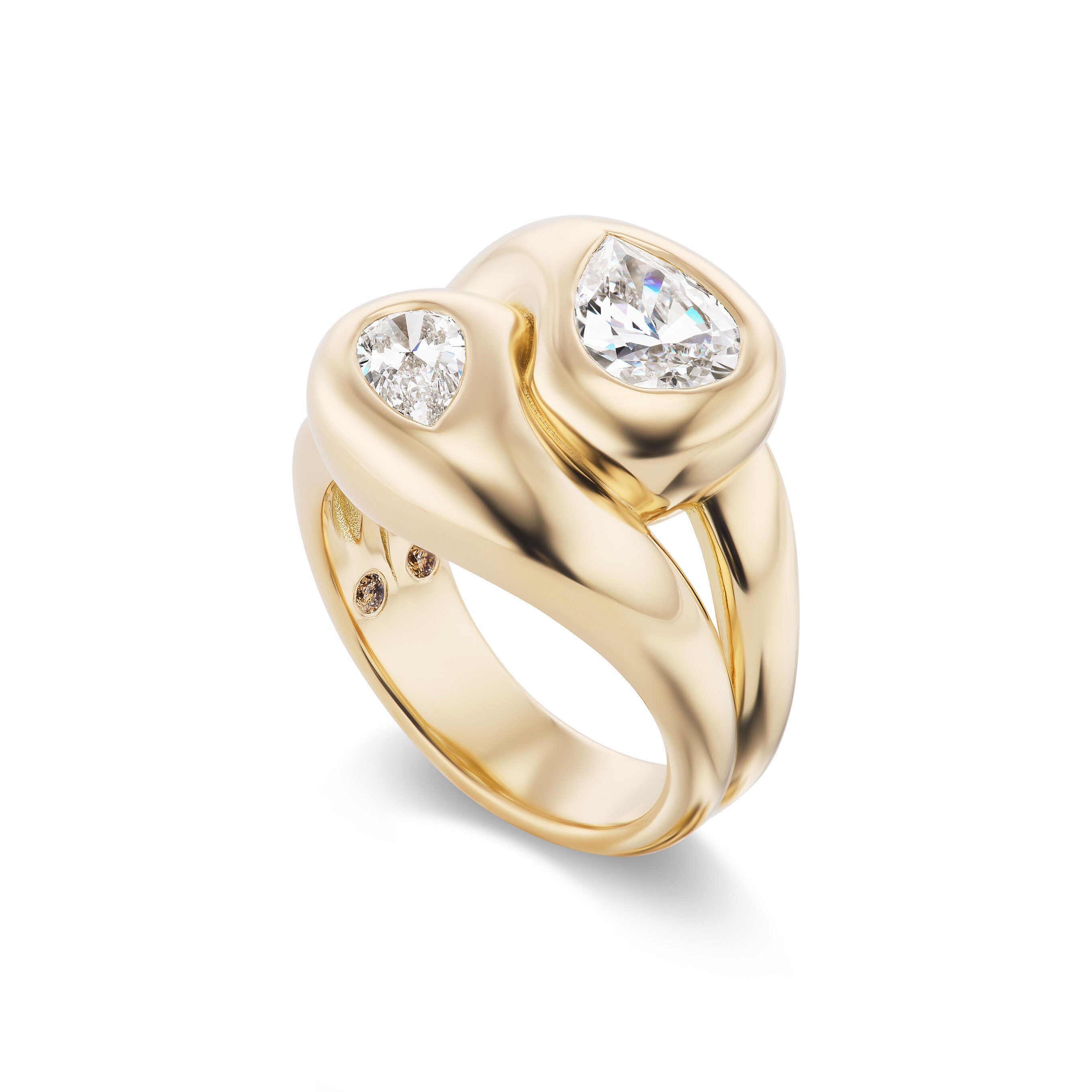 One-of-a-Kind Knot Ring with Large and Small Diamond Pears