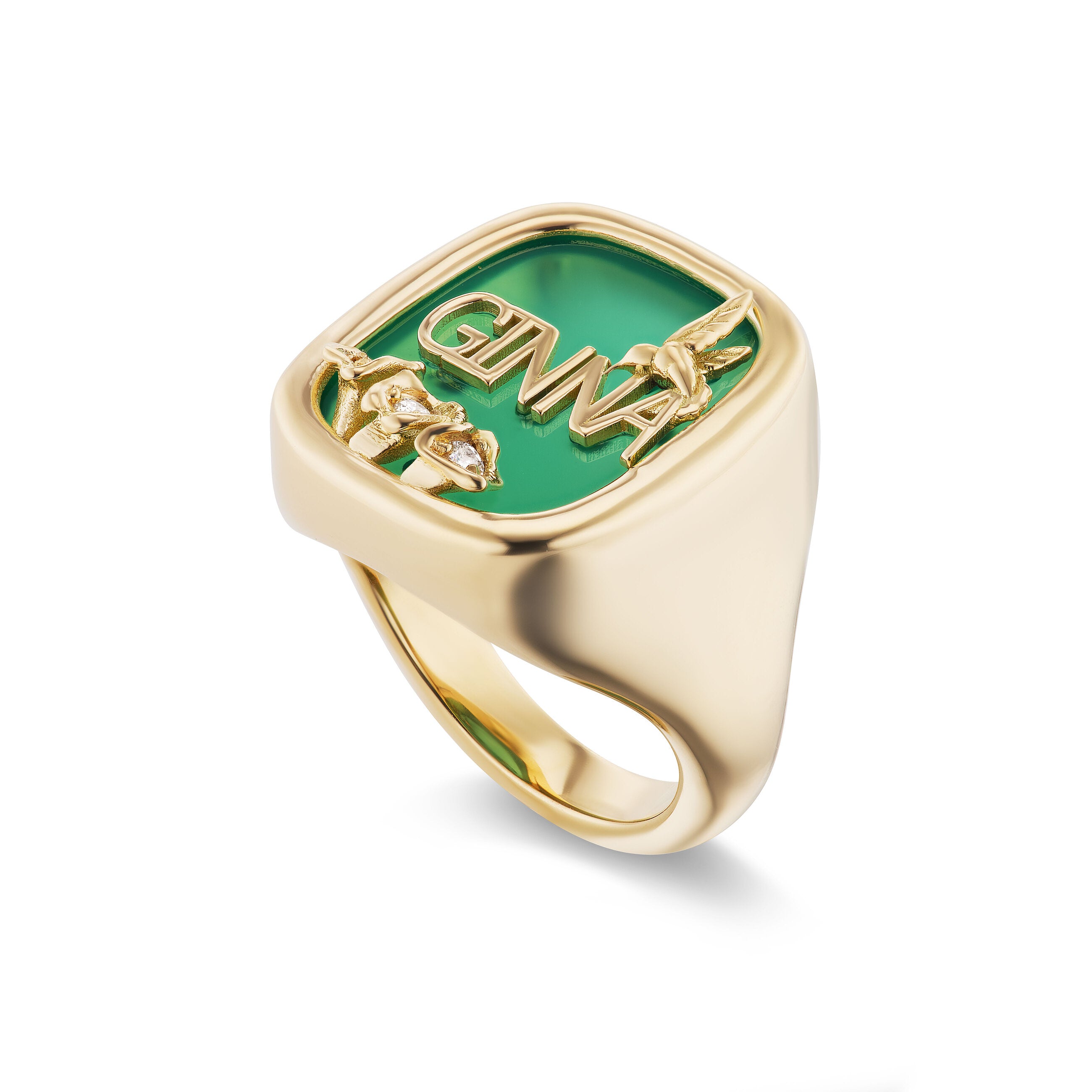 Honeysuckle Name Carved Stone Signet Ring