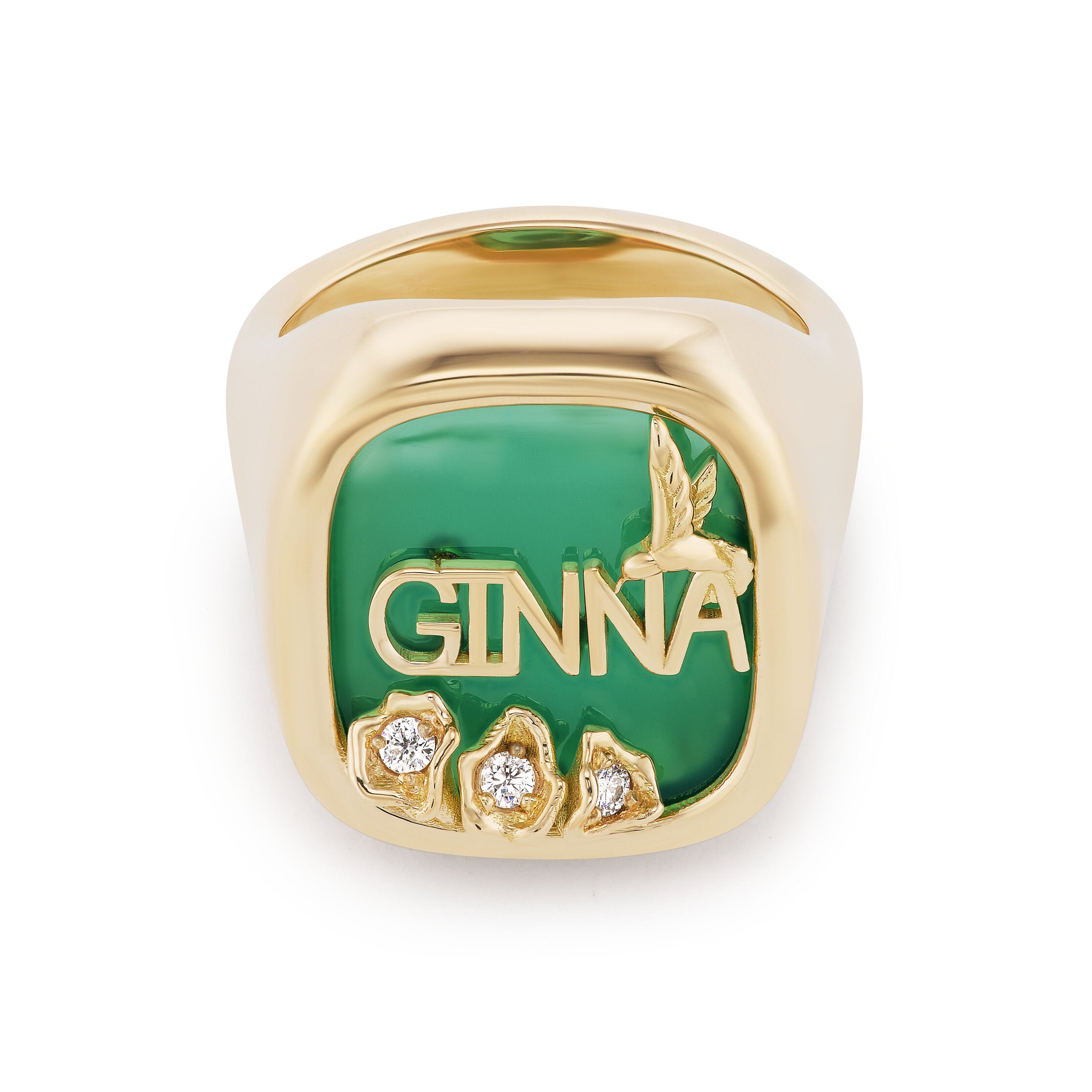 Honeysuckle Name Carved Stone Signet Ring