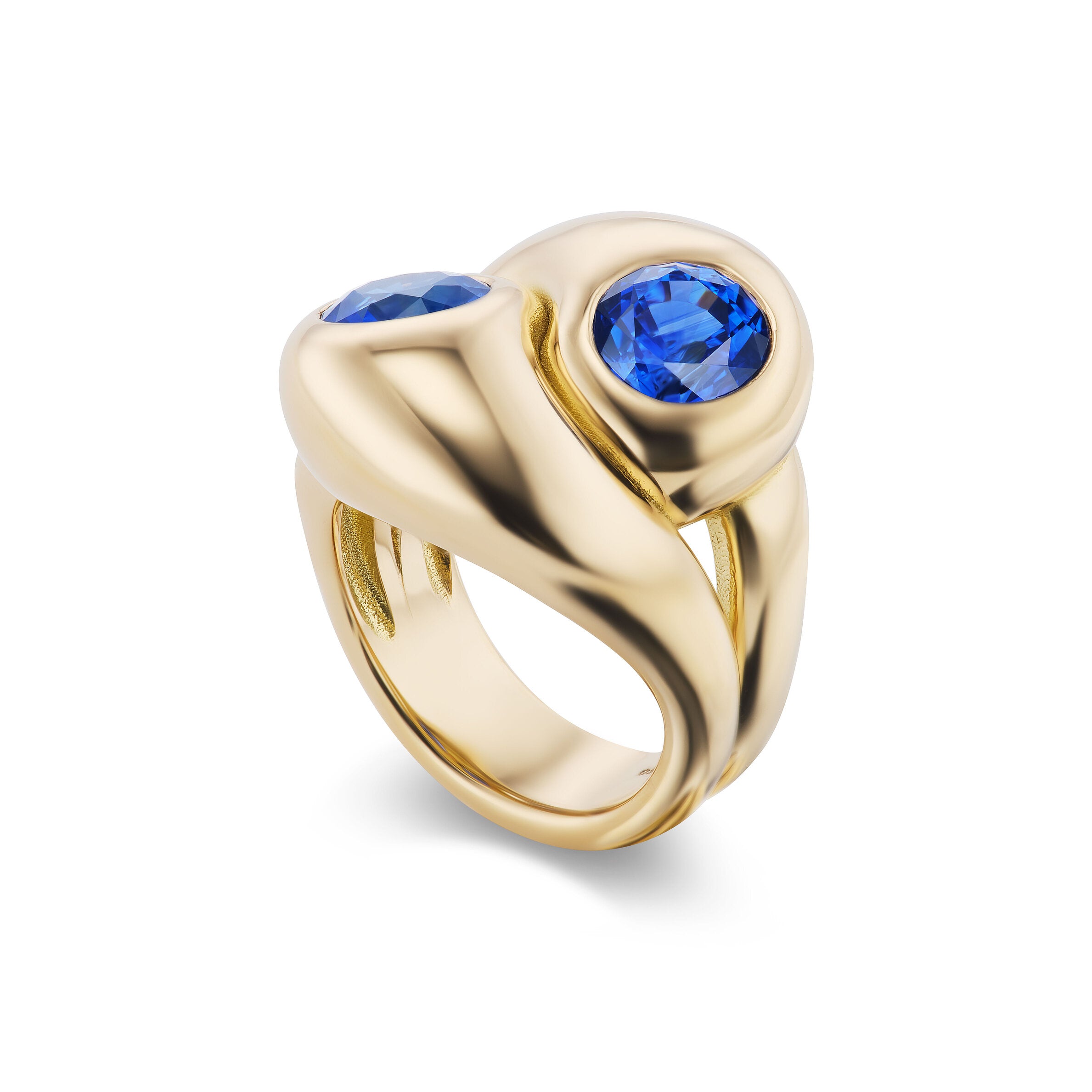 Knot Ring with Two Round Blue Sapphires