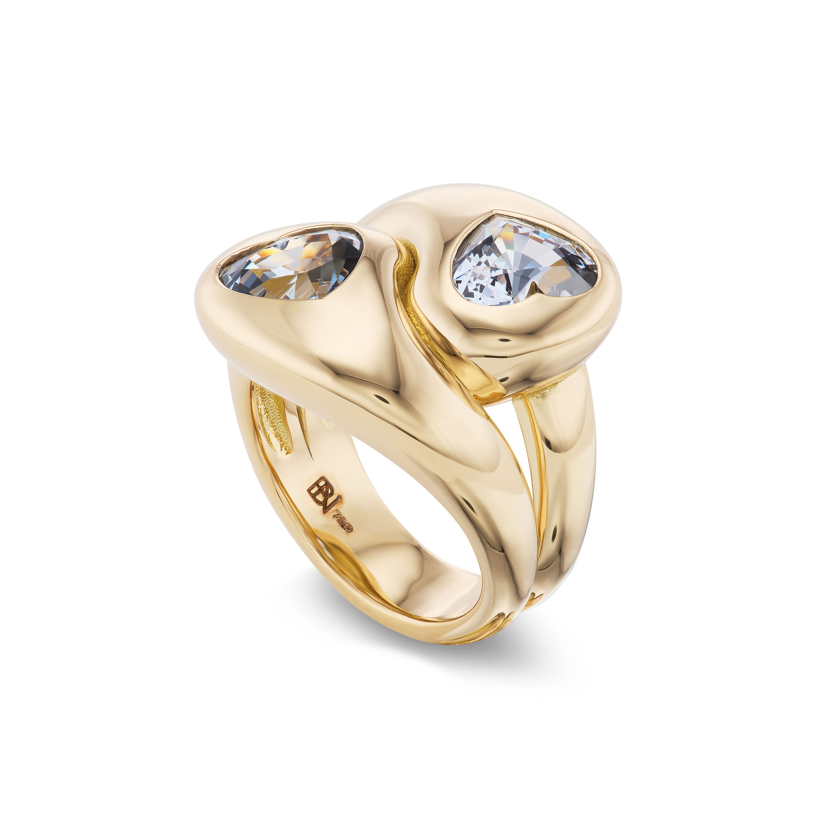 Knot Ring with 2 Blue-Grey Spinel Hearts