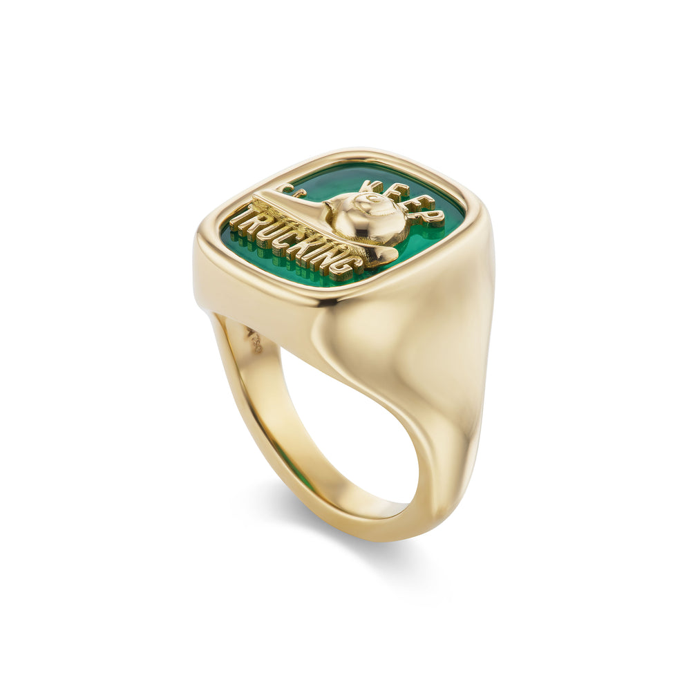 Mini Keep Trucking Carved Stone Signet Ring