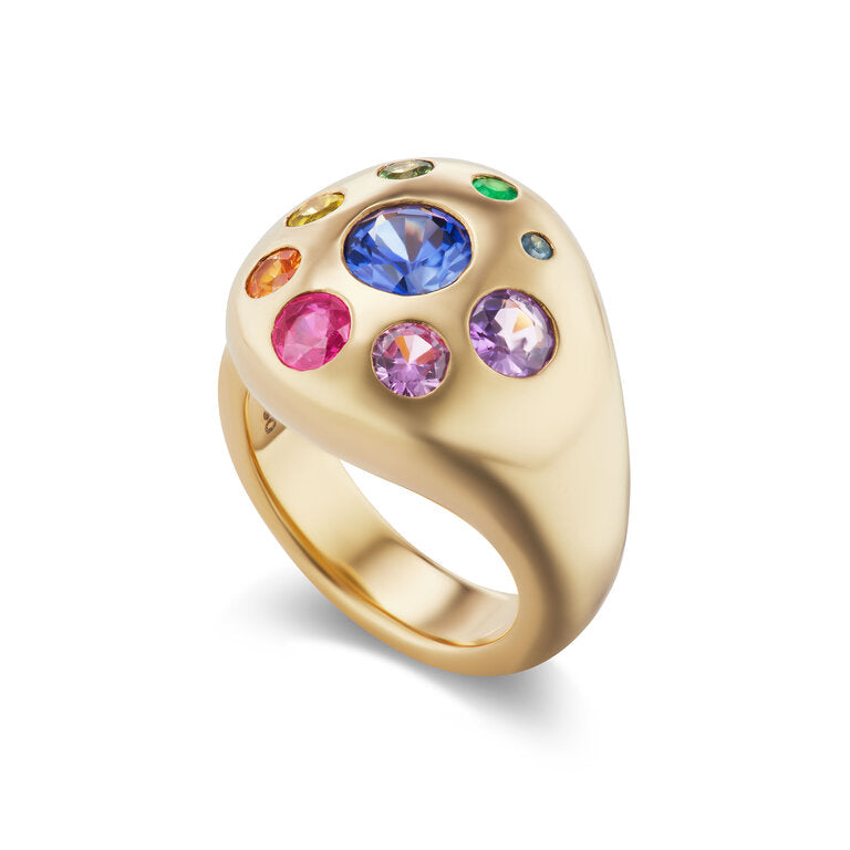Large Petal Ring with Rainbow Sapphires & Emeralds