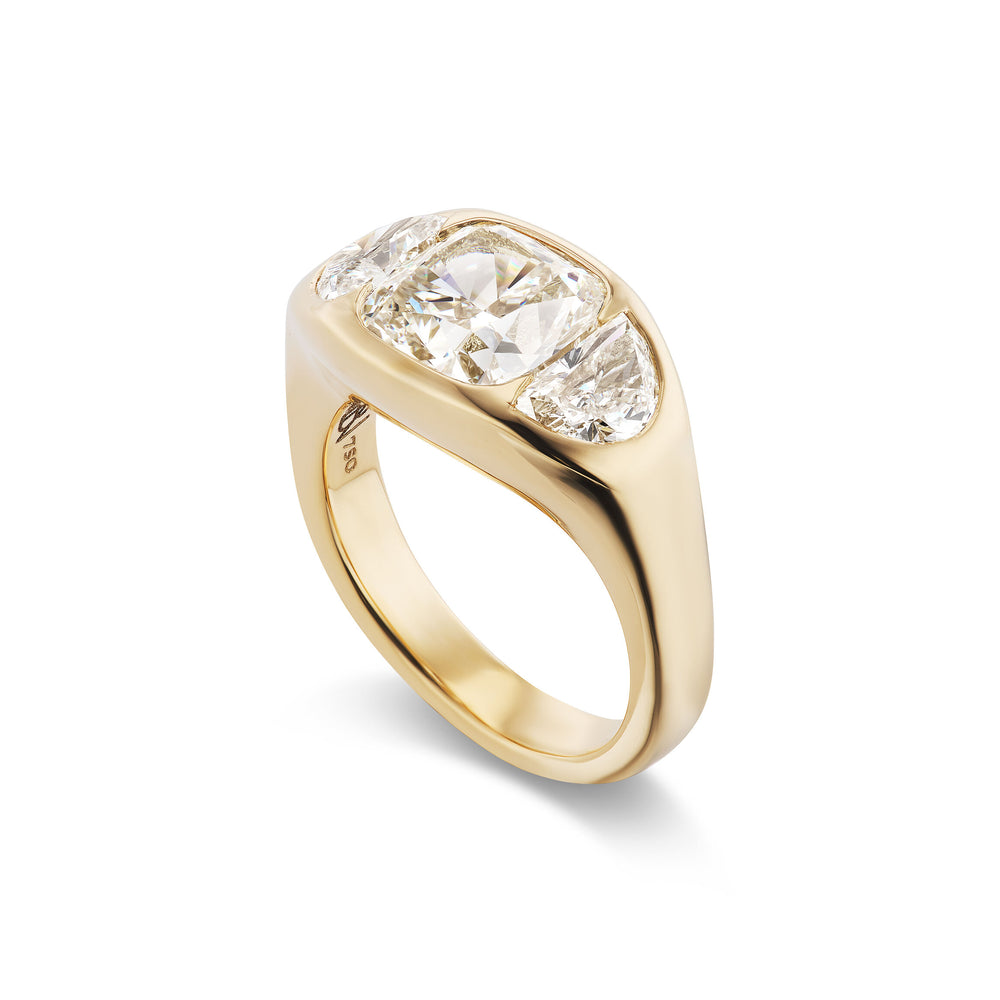 One-of-a-Kind Cushion Diamond Gypsy Ring with Half-Moon Diamond Sides