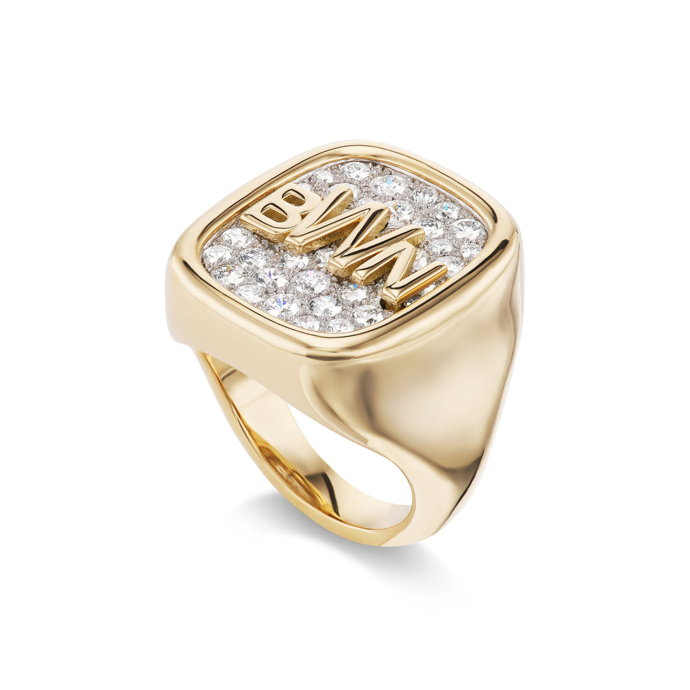 Initial Diamond Pave Signet Ring
