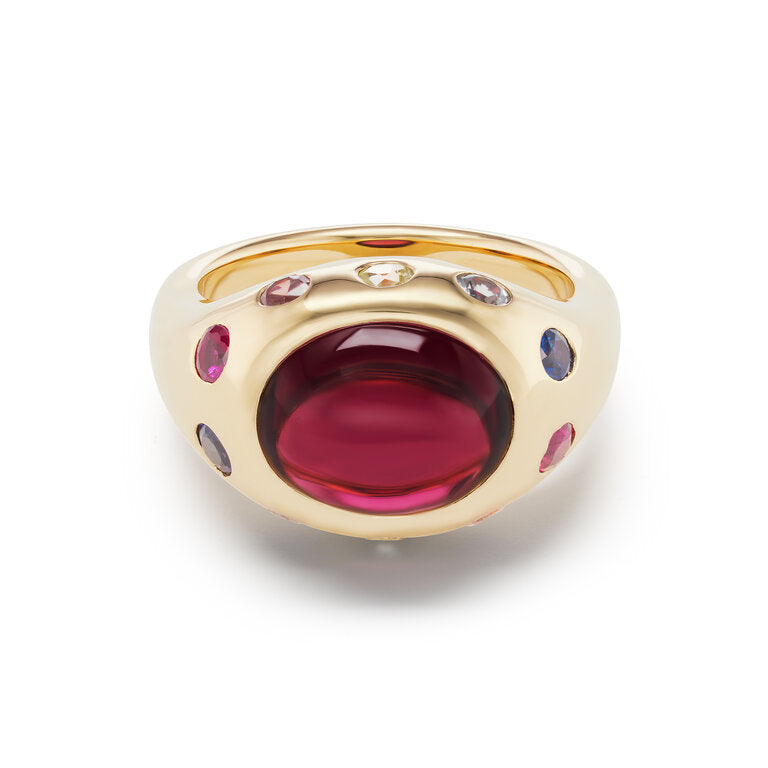 One-of-a-Kind Garnet Crown Ring with Multi-Colored Sapphires