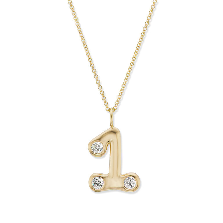 Bubble Number Pendant with Precious Stones on 18" Chain