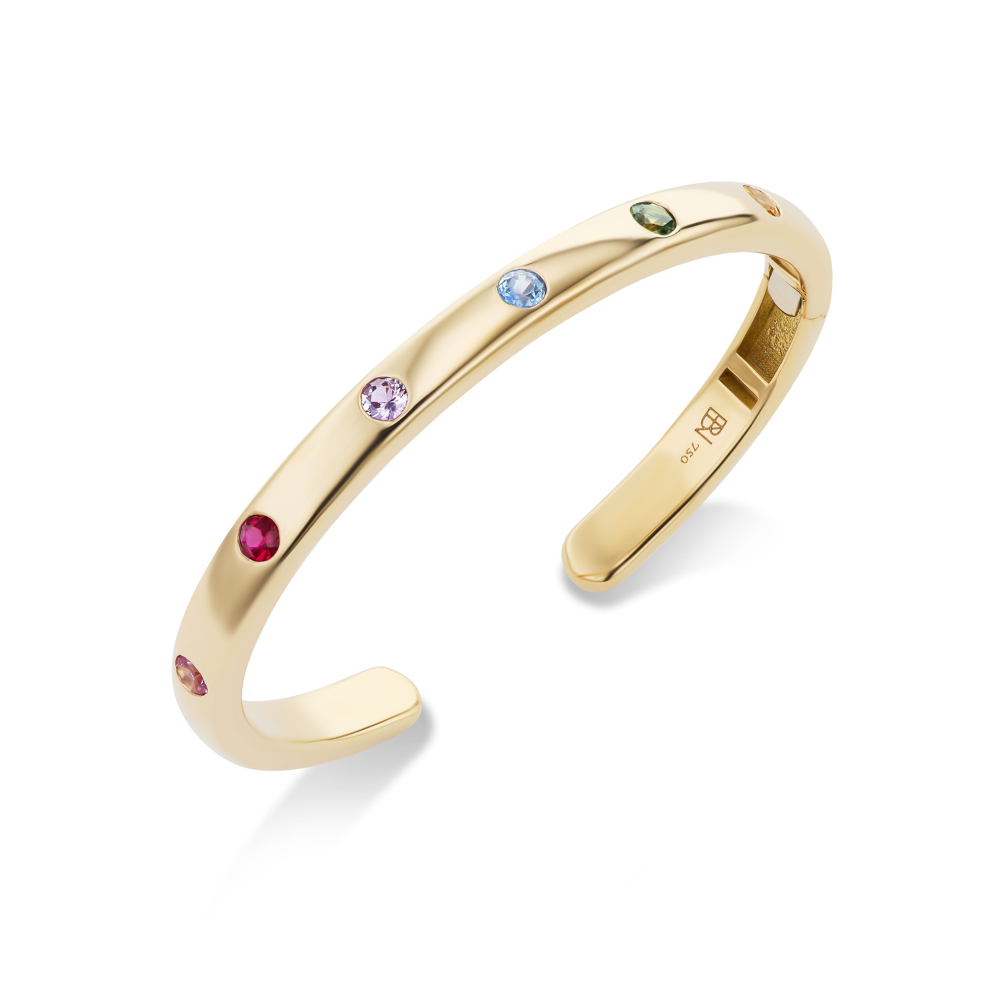 Narrow Gypsy Cuff with Rainbow Sapphires