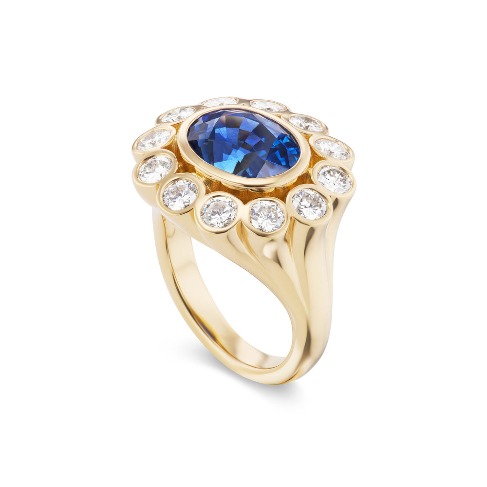 One-of-a-Kind East-West Oval Blue Sapphire Wildflower Gypsy Ring