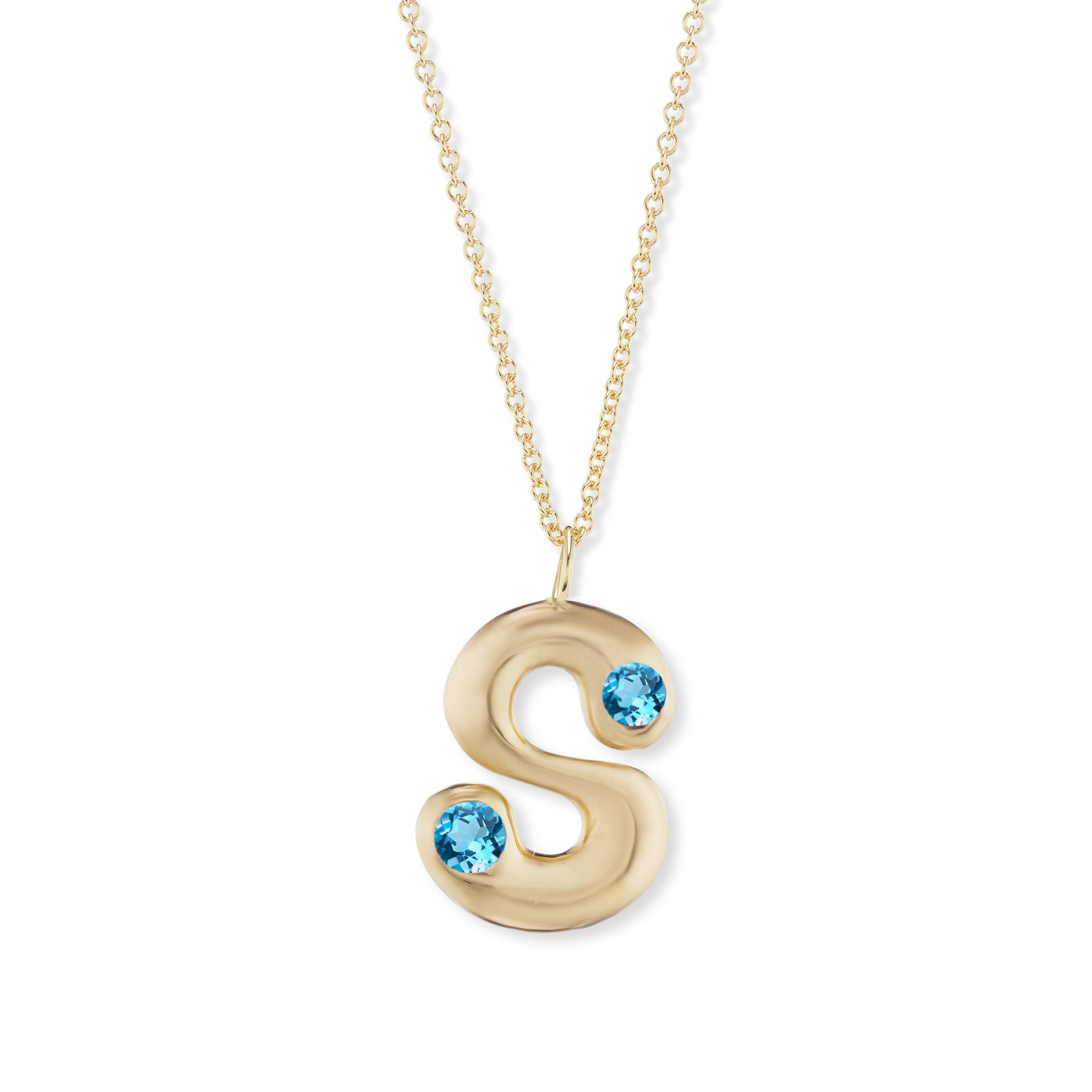 Bubble Letter Pendant with Semi-Precious Stones on 18" Chain