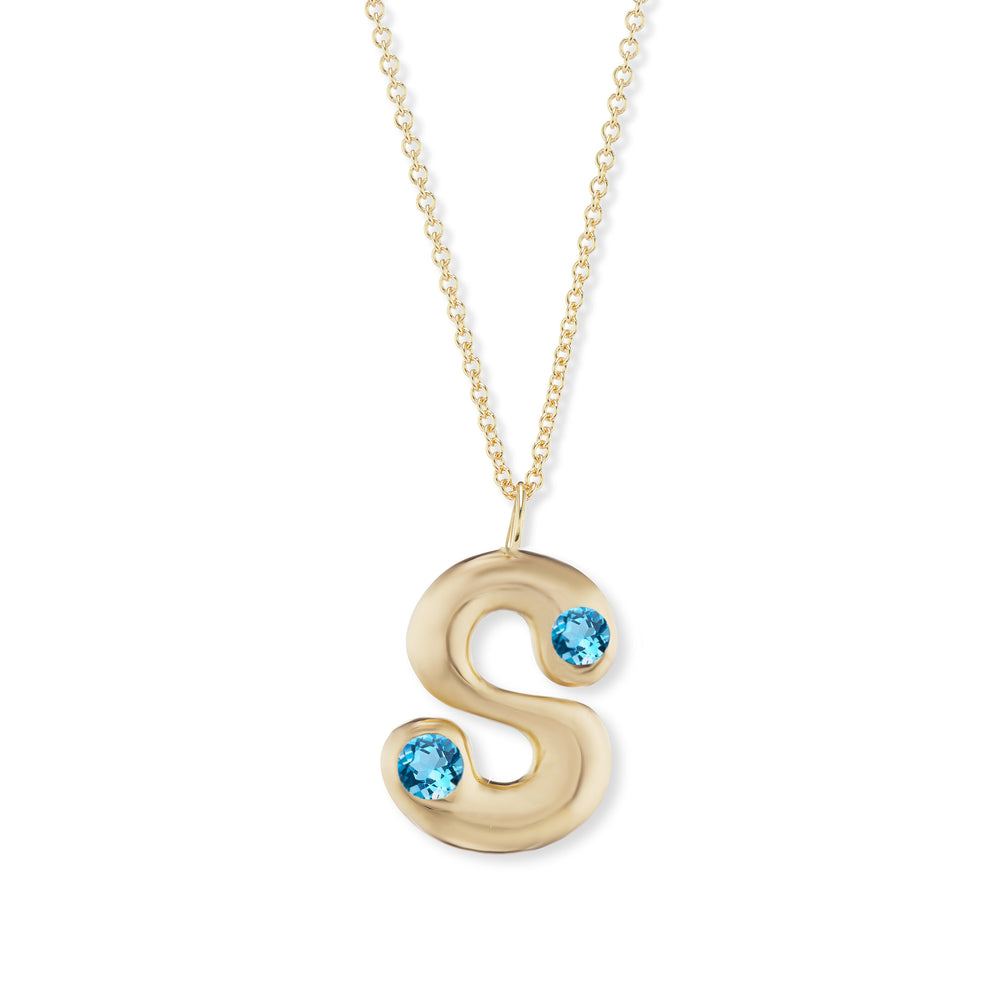 Bubble Letter Pendant with Semi-Precious Stones on 18" Chain