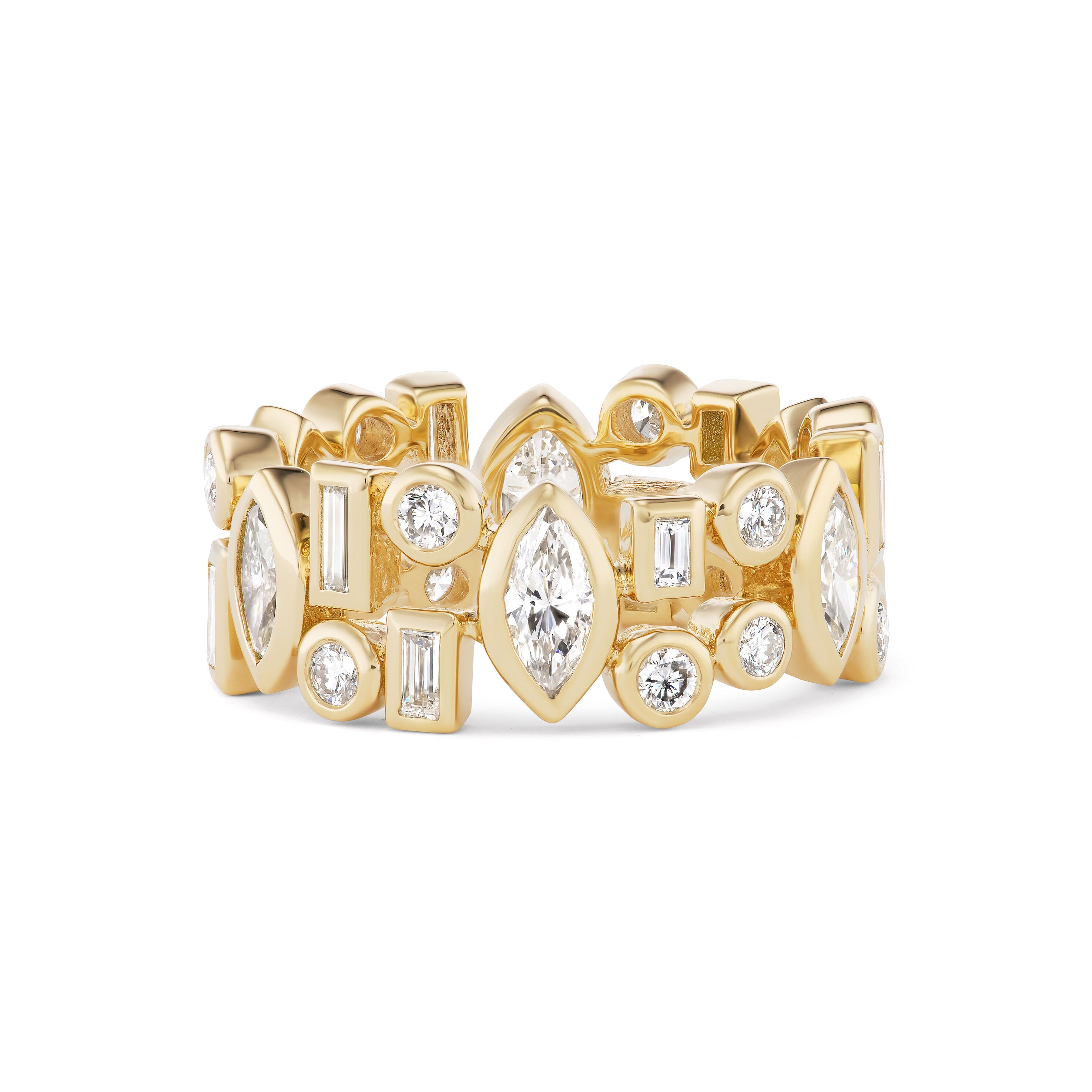 Wide Mixed Shape Diamond Bezel Band