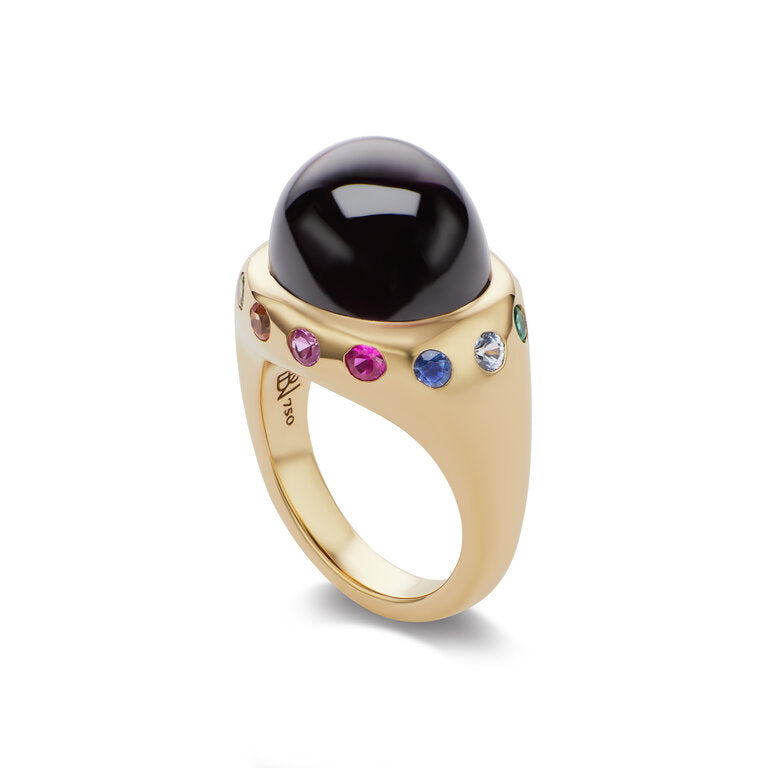 One-of-a-Kind Garnet Crown Ring with Multi-Colored Sapphires