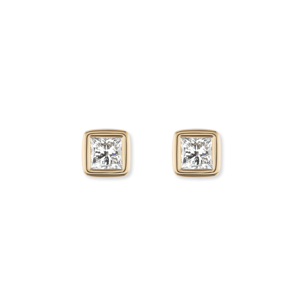 Yellow Gold Princess-Cut Diamond Pillow Studs