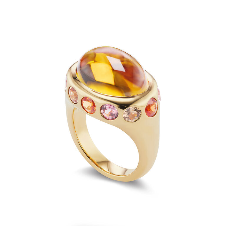 One-of-a-Kind Citrine Crown Ring with Multi-Colored Sapphires