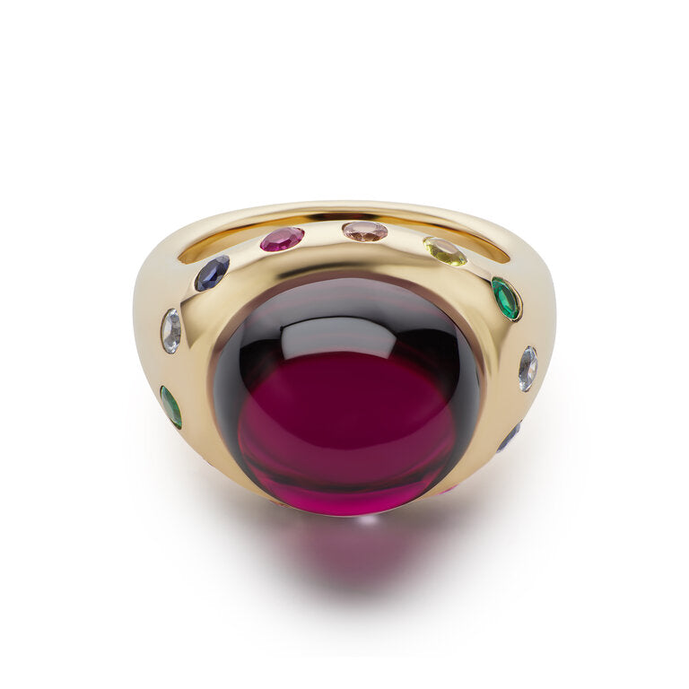 One-of-a-Kind Garnet Crown Ring with Multi-Colored Sapphires