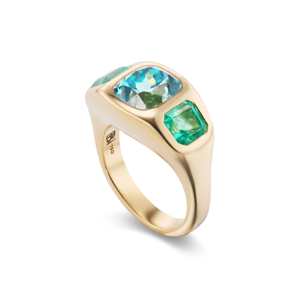 One-of-a-Kind Blue Zircon Gypsy with Emerald Sides