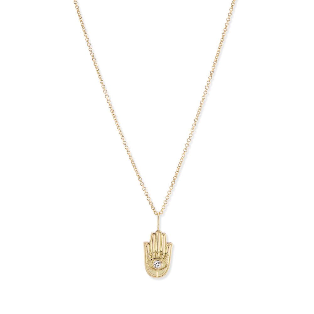 Mini Gold Hamsa Pendant with Stone Eye