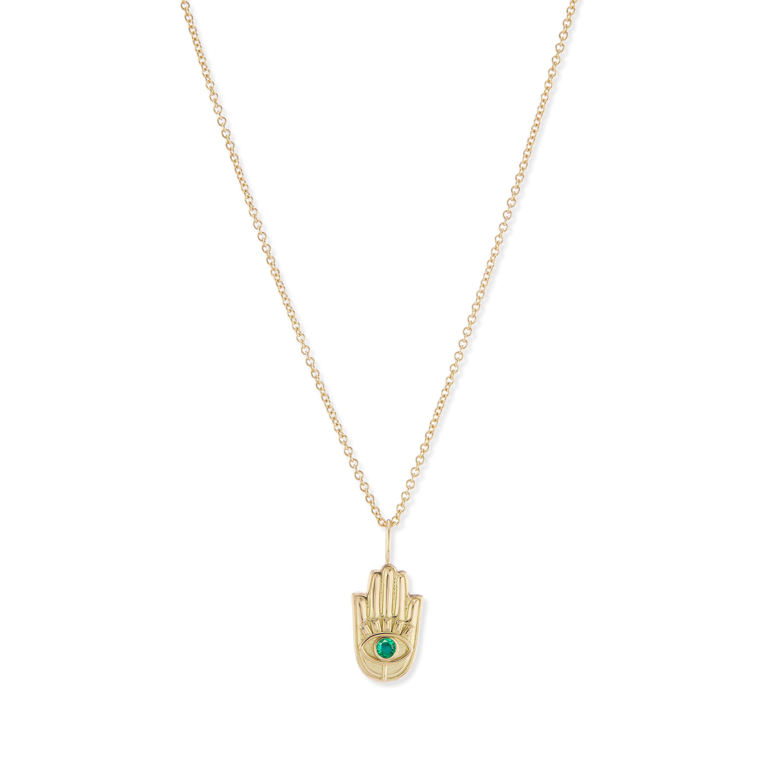 Mini Gold Hamsa Pendant with Stone Eye