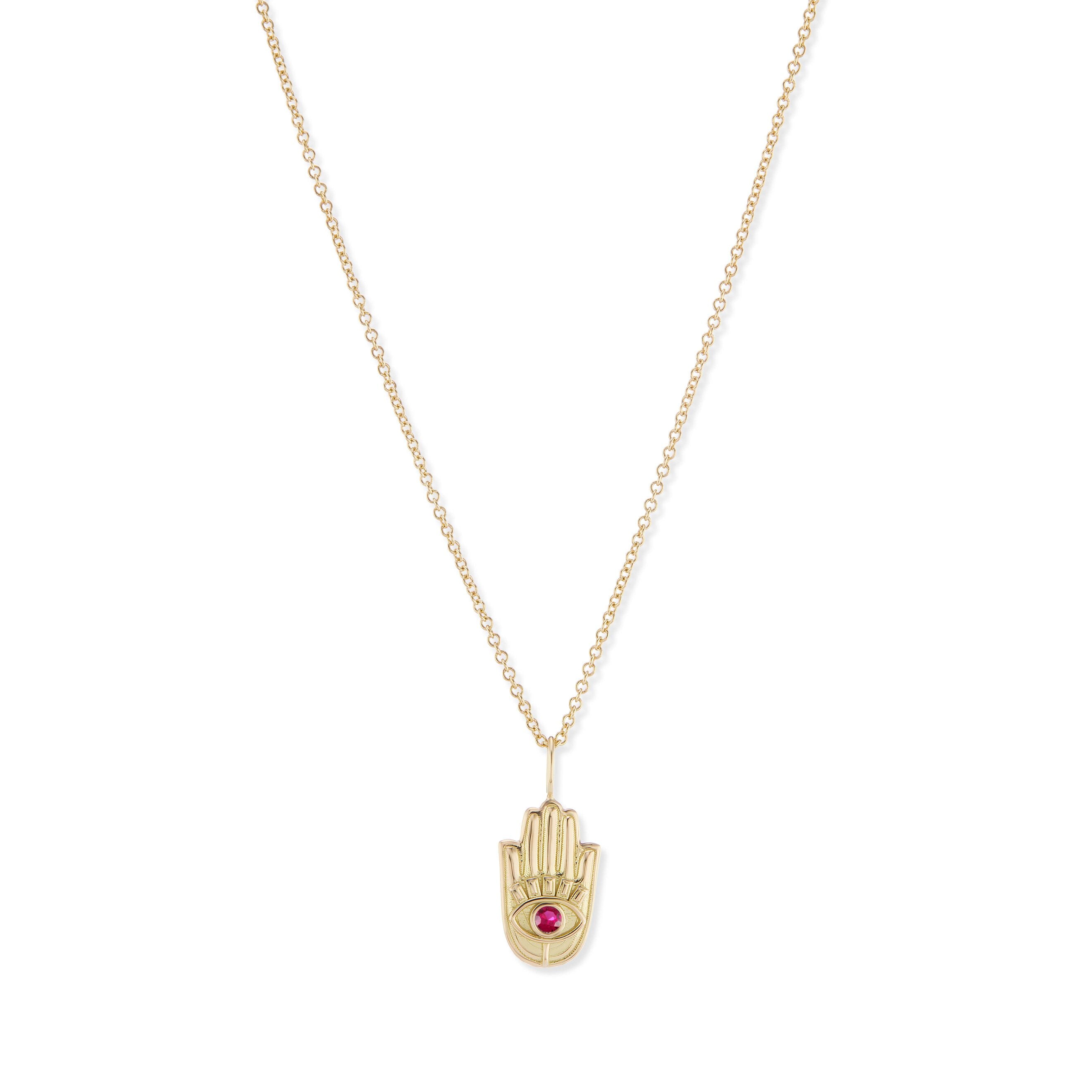 Mini Gold Hamsa Pendant with Stone Eye