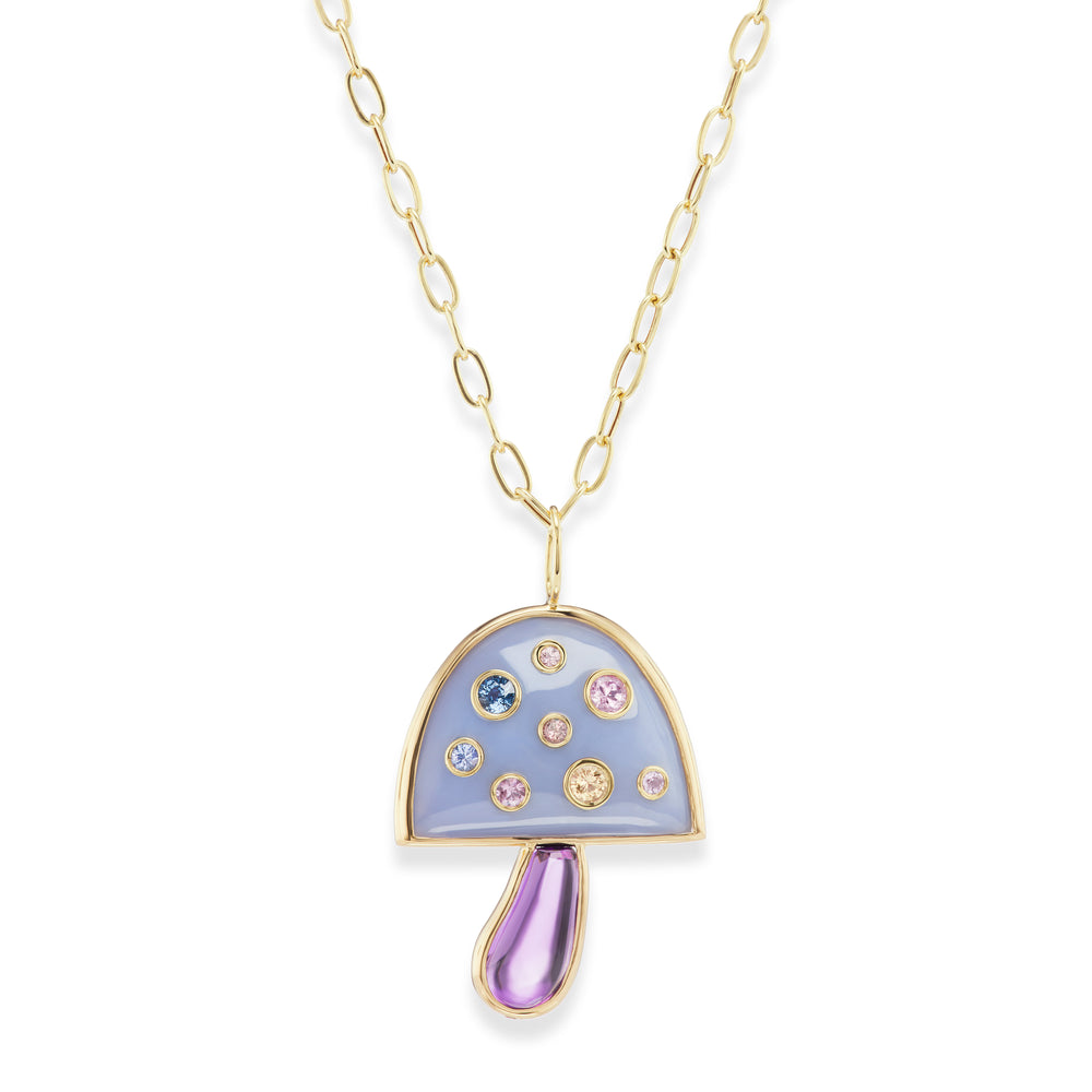 Large Magic Mushroom Pendant with Precious Stones on 18" Chain