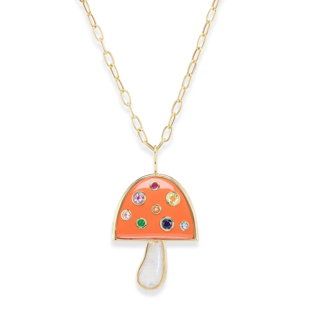 Large Magic Mushroom Pendant with Precious Stones on 18" Chain