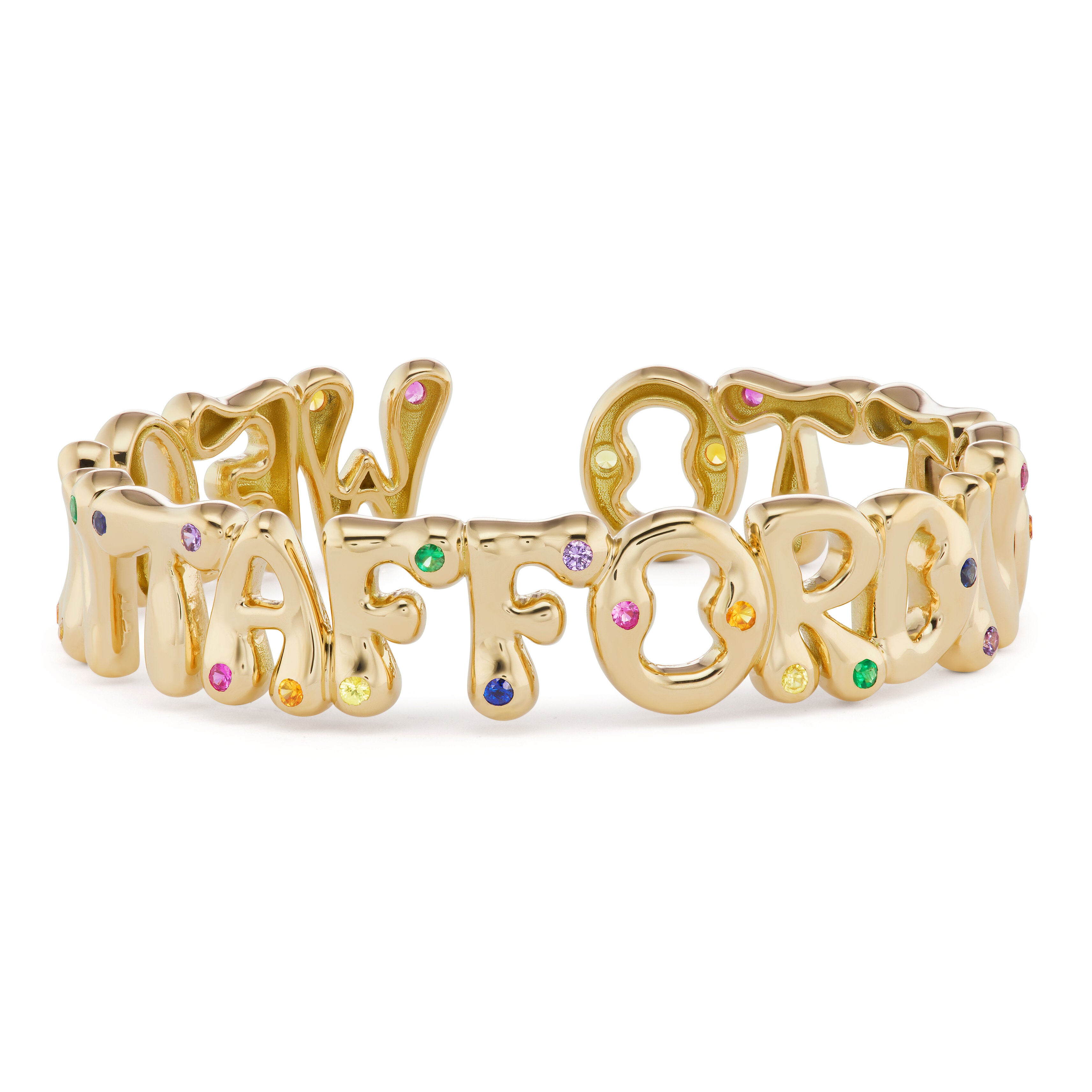 Custom Bubble Letter Cuff with Precious Stones