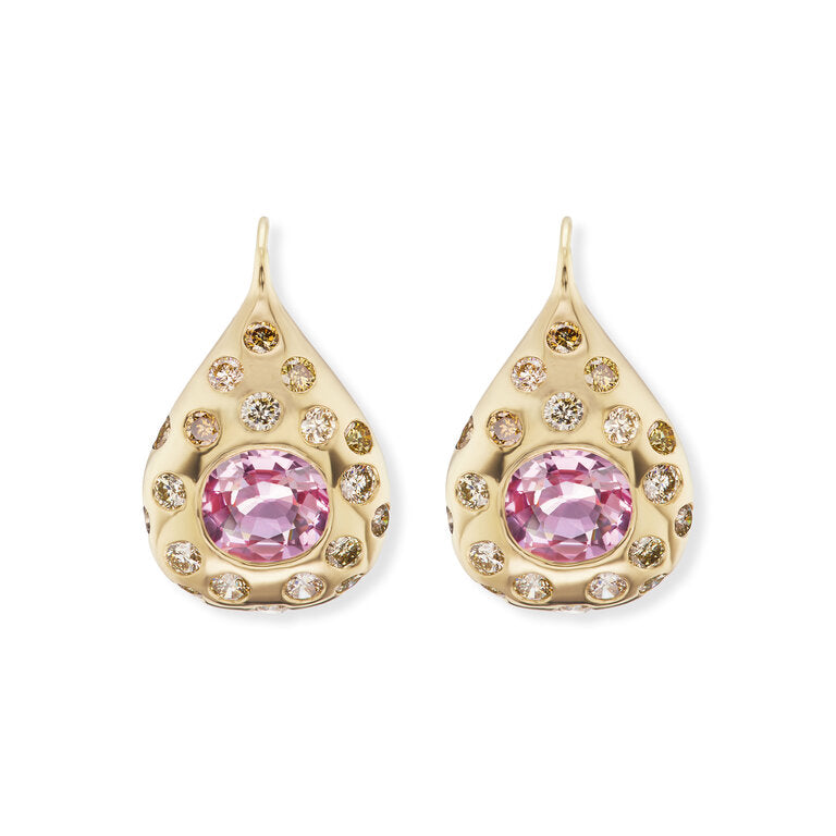One-of-a-Kind Petal Drop Earrings with Spinel and Champagne Diamonds