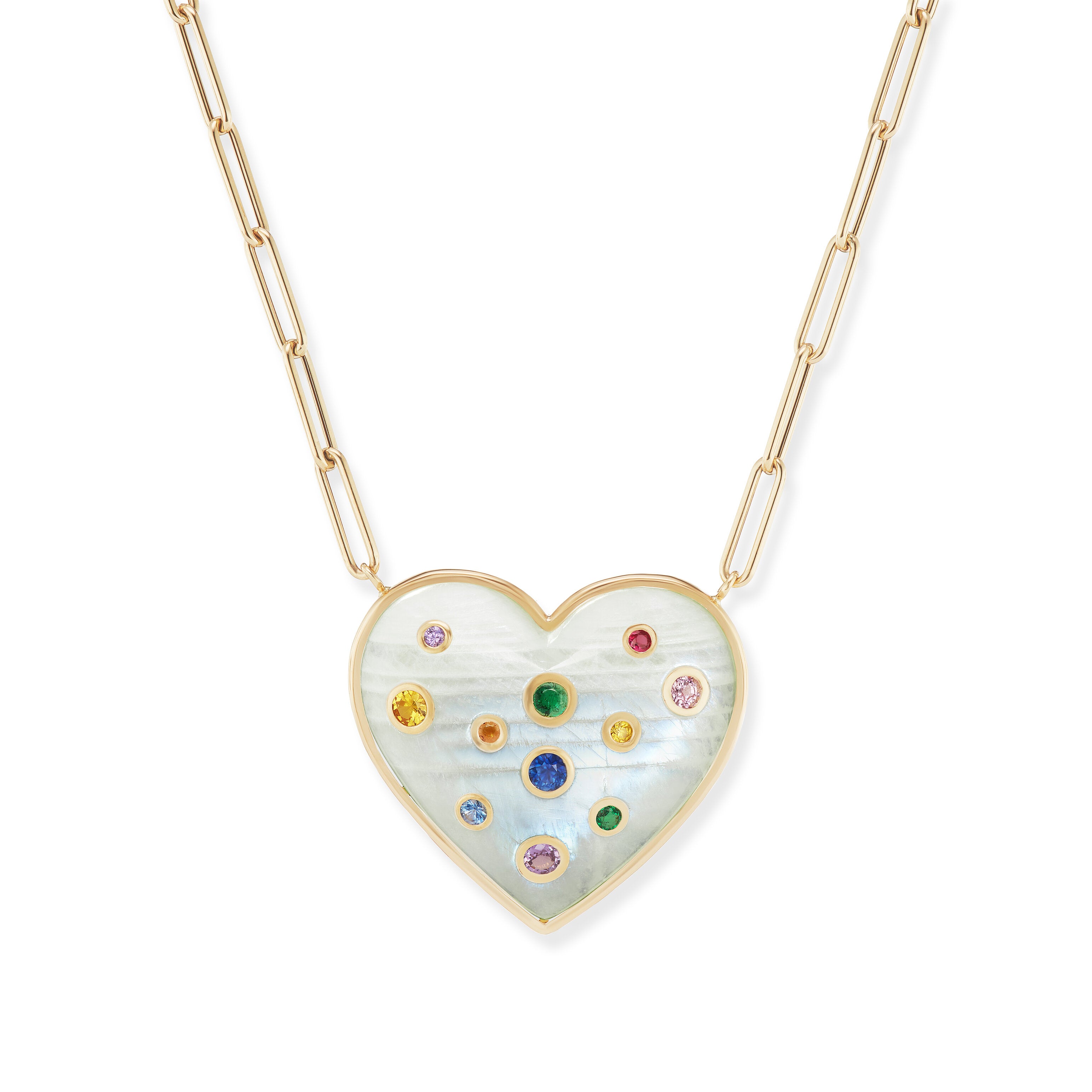 Jumbo Puff Heart Pendant with Precious Stone Insets