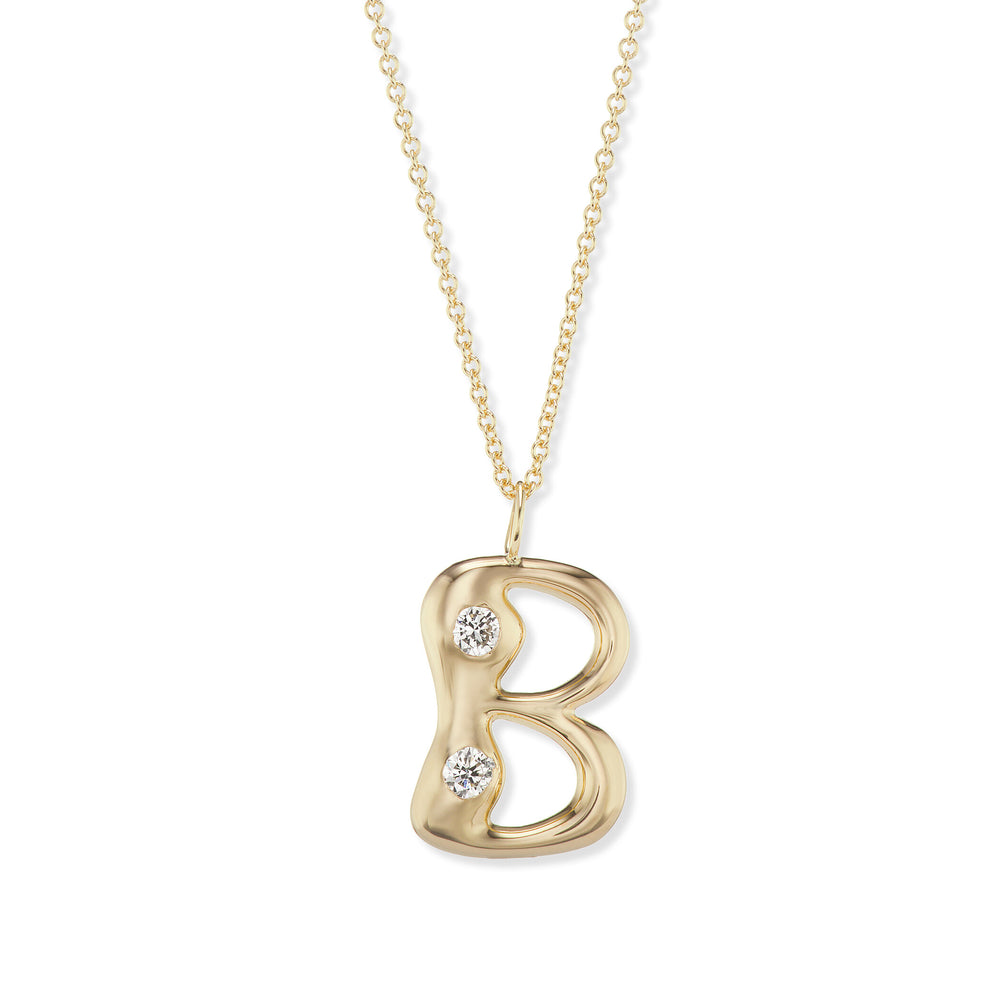 Bubble Letter Pendant with Precious Stones on 18" Chain