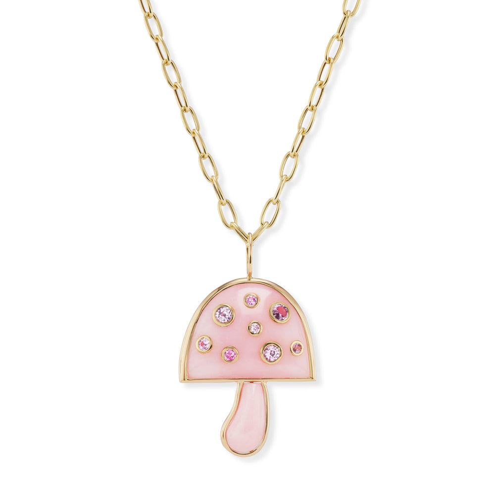 Large Magic Mushroom Pendant with Precious Stones on 18" Chain