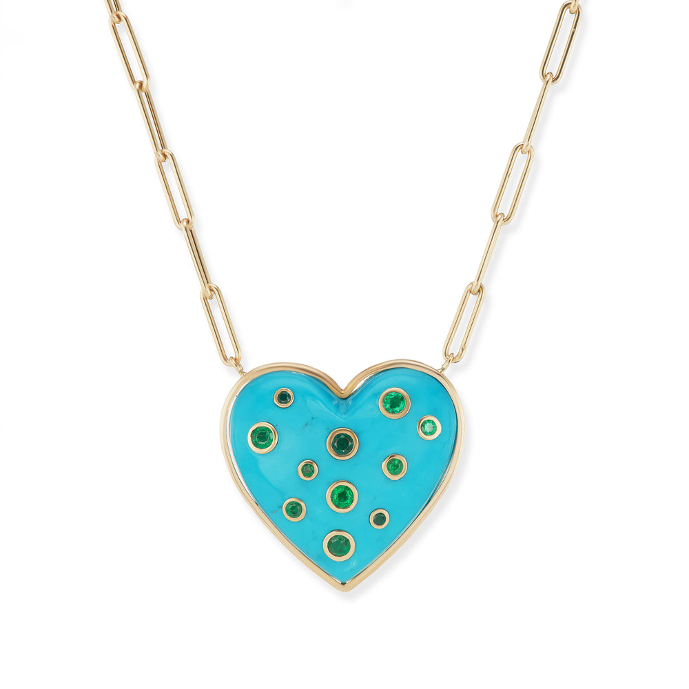 Jumbo Puff Heart Pendant with Precious Stone Insets