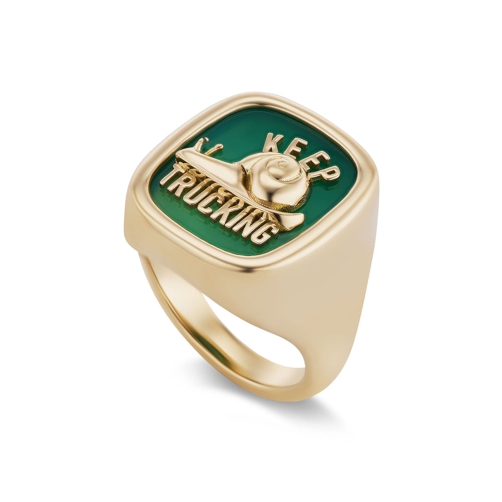 Keep Trucking Carved Stone Signet Ring