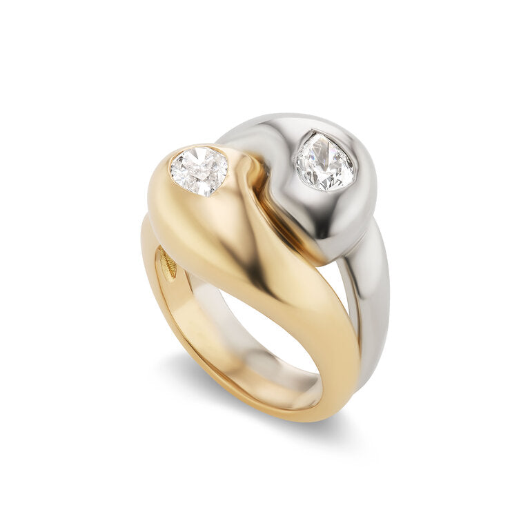 Two-Tone Knot Ring with Diamond Pears