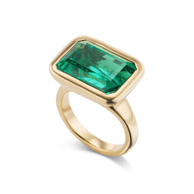 One-of-a-Kind East-West Emerald Pillow Ring