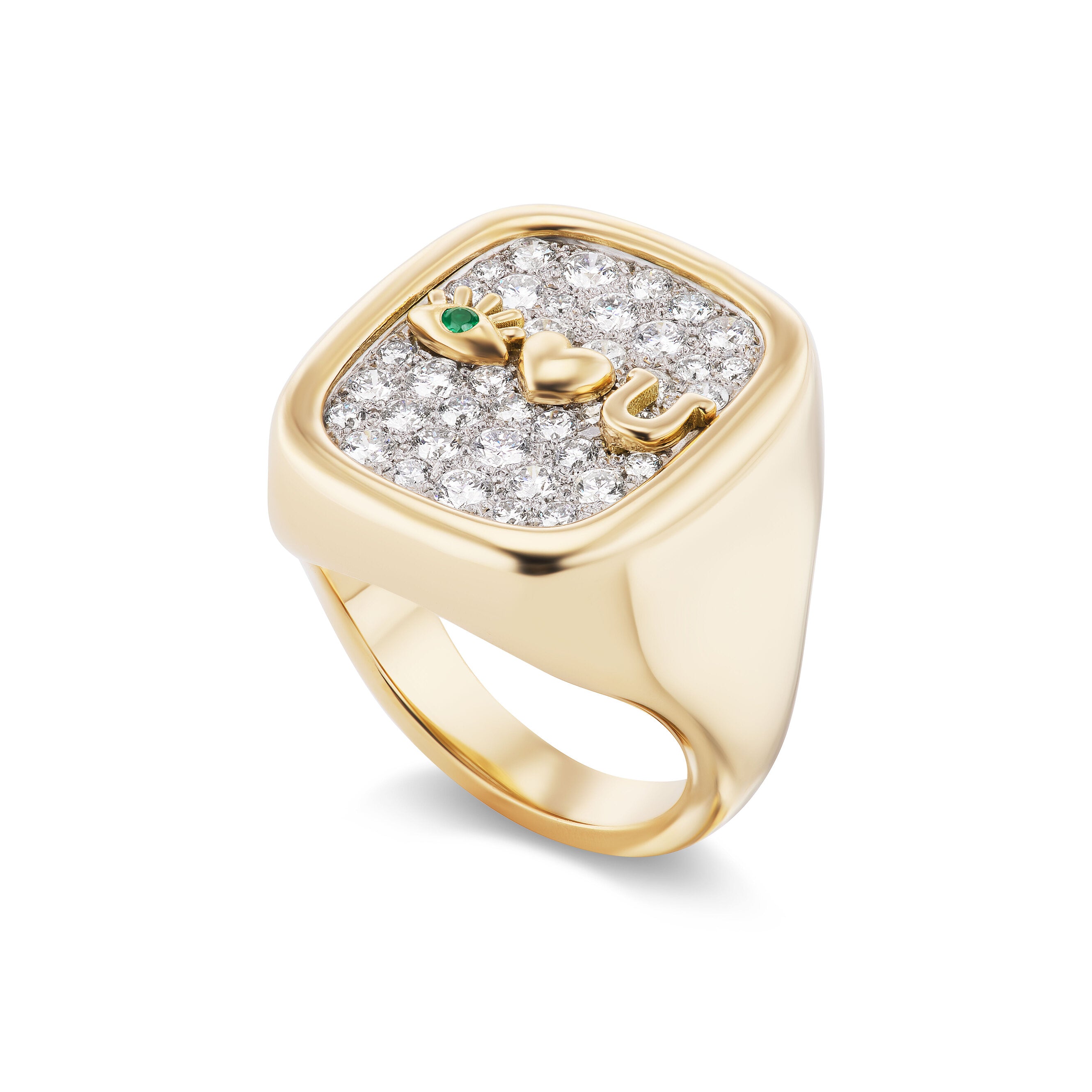 Eye Heart U Daimond Pave Signet Ring
