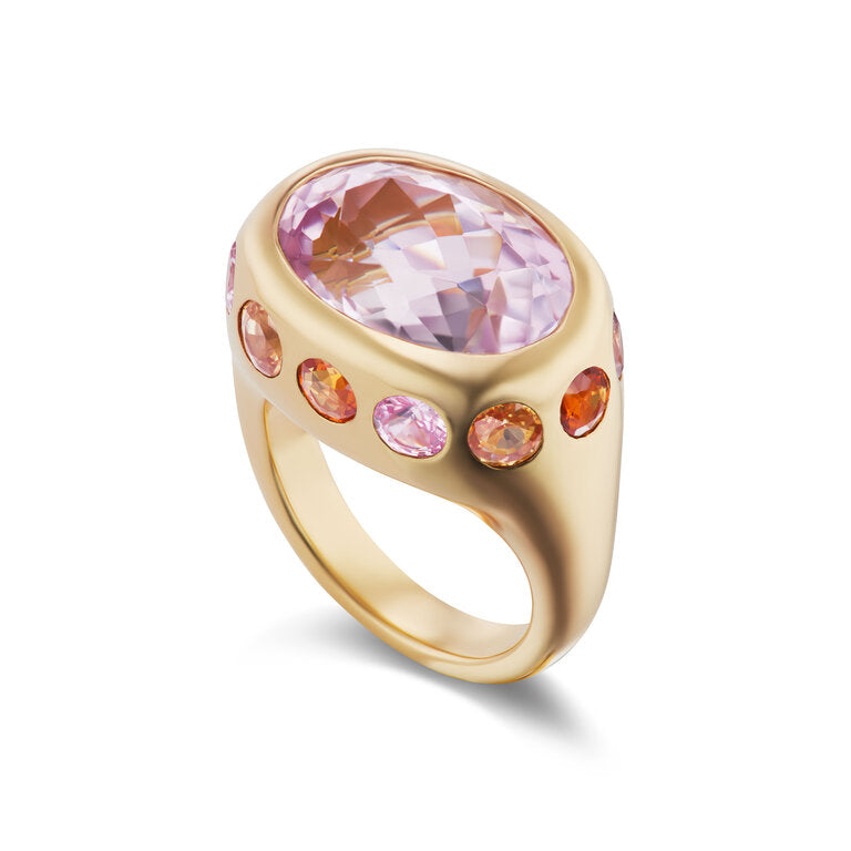 One-of-a-Kind Morganite Crown Ring with Pink & Orange Sapphires