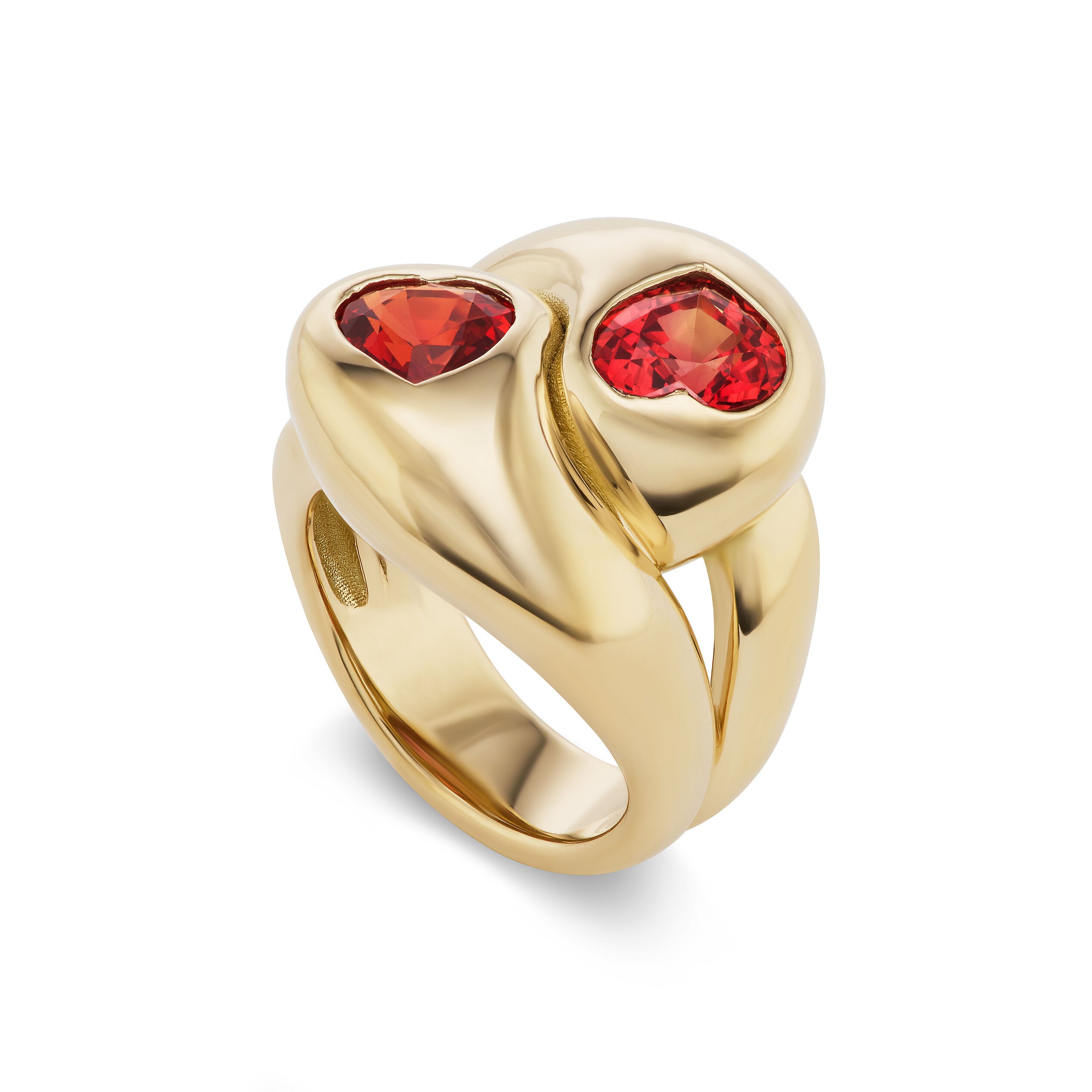 Knot Ring with Orange Sapphire Hearts