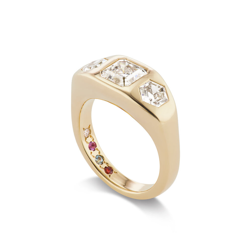 One-of-a-Kind Asscher Diamond Gypsy with Hexagon Diamond Sides